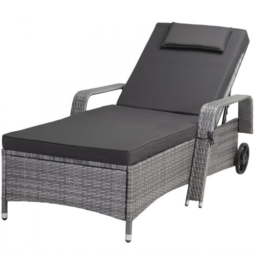 Polirattan sunbed sunbed on wheels with adjustable backrest, gray armrests