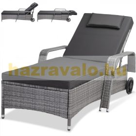   Polirattan napozóágy kerekes napágy állítható háttámlával, kartámasszal szürke