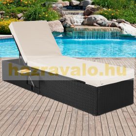 Polirattan napozóágy 195x60x39 cm napágy fekete-bézs