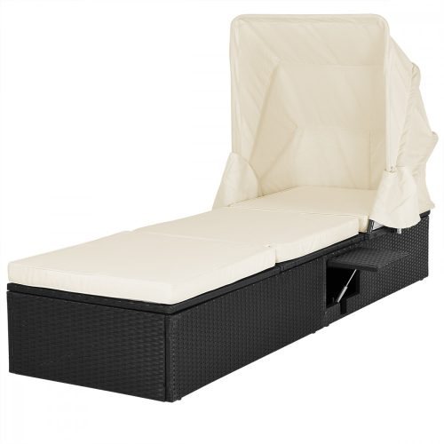 Polirattan sunbed 195x60x39 cm sunbed sunshade black-beige