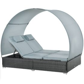   Polirattan kétszemélyes napozóágy napellenzővel luxus kerti ágy