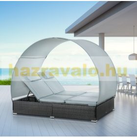   Polirattan kétszemélyes napozóágy napellenzővel luxus kerti ágy