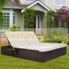 Polyrattan sunbed double sunbed with adjustable backrest brown-beige