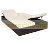 Polyrattan sunbed double sunbed with adjustable backrest brown-beige