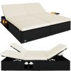 Polirattan sunbed double sunbed with adjustable backrest black-beige