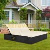Polirattan sunbed double sunbed with adjustable backrest black-beige