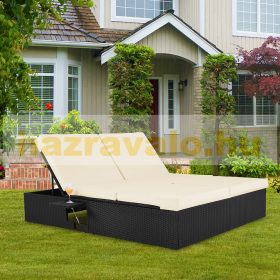   Polirattan napozóágy kétszemélyes napágy állítható háttámlával  fekete-bézs