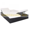 Polirattan sunbed double sunbed with adjustable backrest black-beige