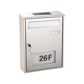   Napelemes postaláda házszám világítás rozsdamentes anyag Nemesacél levélszekrény kültéri kivitel saválló acél anyagól