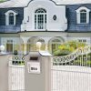 Solar lamp illuminating house number in small size. Outdoor design, flat shape, stainless steel, 2 LED lights. Waterproof and bird-proof design