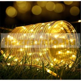   Napelemes lámpa fényfűzér ledszalag 10 méter 100 db meleg fehér akkumulátoros vízálló fénykötél