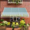 Awning for terrace 350x250 cm Manually rollable terrace shade in green and white 