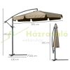 Tiltable parasol with manual crank Ø265x265 cm brown parasol shade