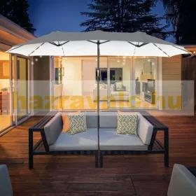   Dupla napernyő LED napelemes világítással Ø450 cm ovális alakú extra nagy méretű napernyő fehér 