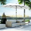 Double parasol with LED solar lighting Ø450 cm oval shaped extra large parasol white 