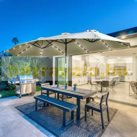   Dupla napernyő LED napelemes világítással Ø450 cm ovális alakú extra nagy méretű napernyő szürke