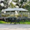 Double parasol with LED solar lighting Ø450 cm oval-shaped extra large parasol grey