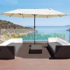 Double parasol oval shape with extra large base 460x270x240 cm in beige color 