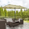 Double parasol 455x270 cm parasol with manual crank, light brown oval parasol