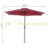 Tiltable parasol with manual crank Ø2.6x2.35 m red parasol shade