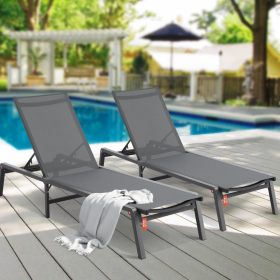   2 db összecsukható napozóágy dönthető alumínium strandágy szett sötétszürke 