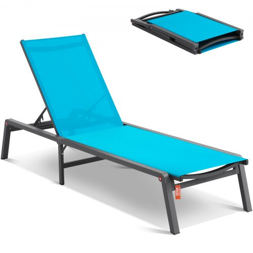 Napozóágy 182x60x88 cm kék összecsukható alumínium nyugágy 5 fokozatban állítható strandágy
