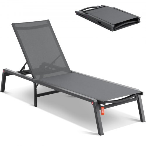 Összecsukható napozóágy 182x60 cm 5 pozícióban dönthető strandágy sötétszürke