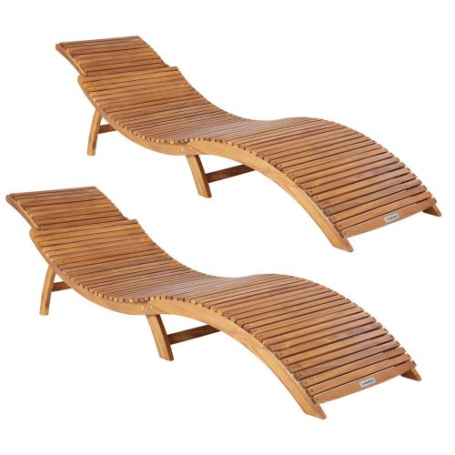 Sunbed 2 ergonomic garden deckchairs made of acacia wood for sauna or spa