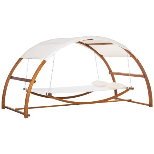 Sunbed wooden frame sunbed with awning and pillow for outdoor and indoor use 322x160x173 cm