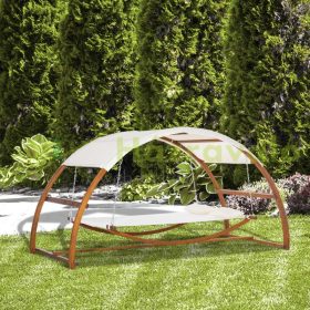   Napozóágy fakeretes napágy napellenzővel és párnával kül- és beltéri használatra 322x160x173 cm