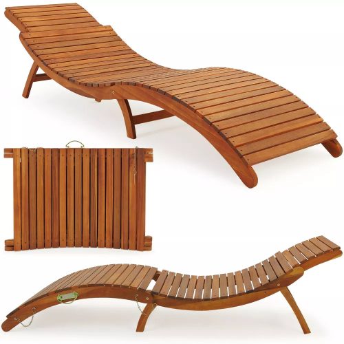 Sunbed ergonomic garden lounger made of acacia wood for sauna or spa