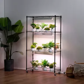   4 szintes növényállvány beépített növénylámpával 90W növénynevelő polc 90x35x150 cm növénylámpa polc