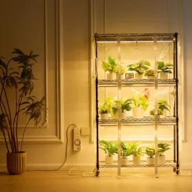   4 szintes növényállvány növénylámpával és üvegházborítással 180W 90x35x150cm