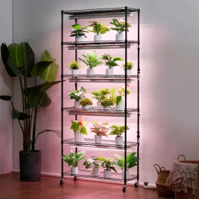   Növényállvány 6 szintes növénynevelő polc növénylámpával 150W 75x35x180 cm növénylámpa polc