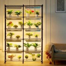   6 szintes növényállvány növénylámpával 200W 90x35x150 cm állítható fényerő és három fényhőmérséklet, fekete