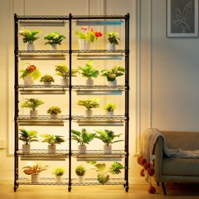   6 szintes növényállvány növénylámpával 200W 90x35x150 cm állítható fényerő és három fényhőmérséklet, fekete