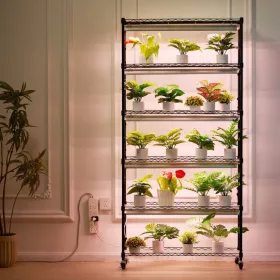  Növényállvány 6 szintes növénynevelő polc növénylámpával 150W 90x35x180 cm növénylámpa polc