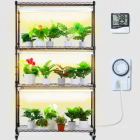   4 szintes növényállvány beépített növénylámpával 180W növénynevelő polc 90x35x150 cm növénylámpa polc