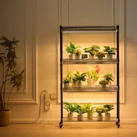   4 szintes növényállvány beépített növénylámpával 180W növénynevelő polc 90x35x150 cm növénylámpa polc