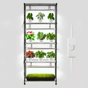  DIY növényállvány LED növénylámpával 75x35x180 cm állítható, gurulós növénynevelő állvány 192W világítással