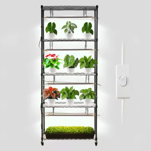 DIY növényállvány LED növénylámpával 75x35x180 cm állítható, gurulós növénynevelő állvány 192W világítással