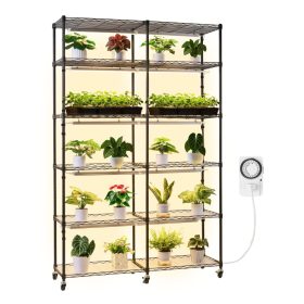   Növényállvány LED növénylámpával 120x35x180 cm 6 szintes, dupla soros növénynevelő állvány időzítővel