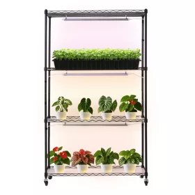   Növényállvány LED növénylámpával 90x35x150 cm gurulós növénynevelő állvány beltéri kertészkedéshez