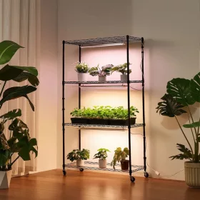   Növényállvány LED növénylámpával 90x35x150 cm gurulós növénynevelő állvány beltéri kertészkedéshez