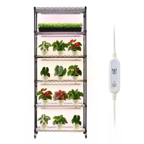   Növényállvány LED növénylámpával 75x35x180 cm 6 szintes gurulós palántanevelő állvány időzítővel