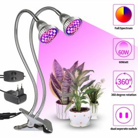   60W flexibilis csíptethető full spektrumú növénynevelő lámpa 40 LED-es dupla fejű asztali lámpa 2x30W