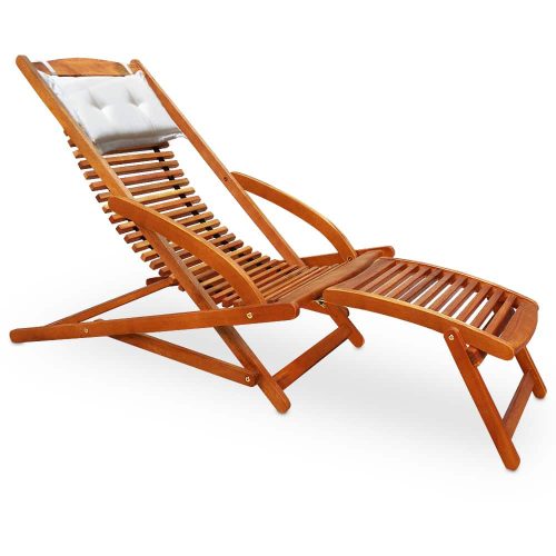 Sunbed acacia wood lounger 152x70x74 cm folding sunbed with cushion garden chair