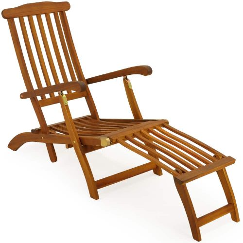 Sunbed folding acacia wood lounger 169x54x95 cm with adjustable backrest garden chair