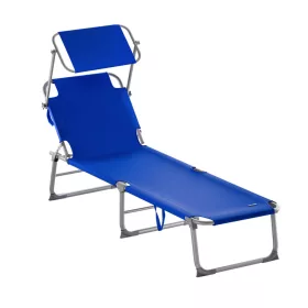   Összecsukható kerti napozóágy napellenzővel 195x60x30 cm kék alumínium kerti nyugágy