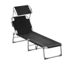 Összecsukható kerti napozóágy napellenzővel 195x60x30 cm fekete alumínium kerti nyugágy